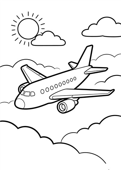 Airplane coloring page - free printable PDF