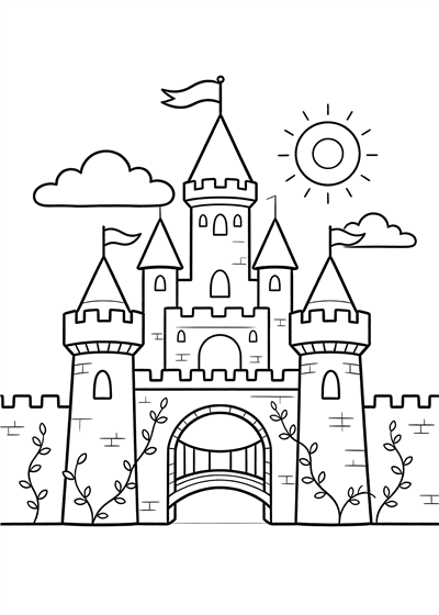 Castle coloring page - free printable PDF