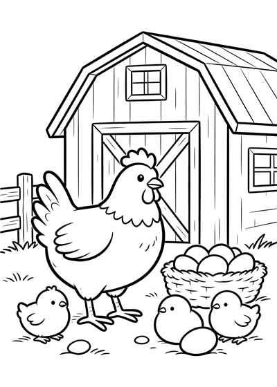 Chicken coloring page - free printable PDF