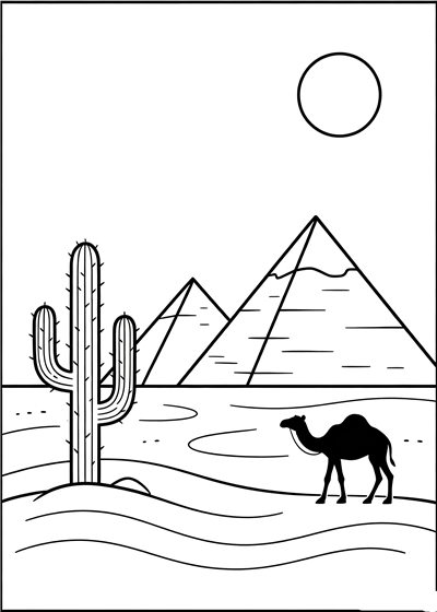 Desert coloring page - free printable PDF