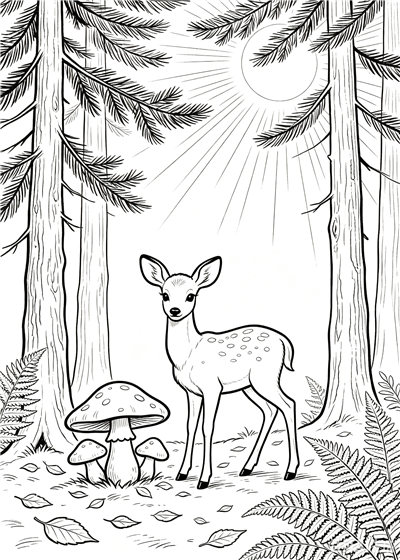Forest coloring page - free printable PDF