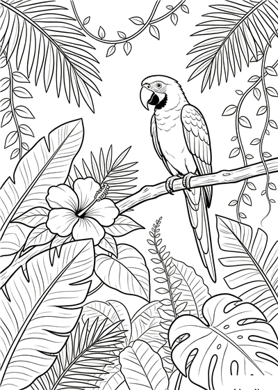 Jungle coloring page - free printable PDF