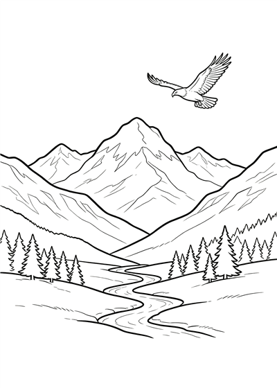 Mountain coloring page - free printable PDF