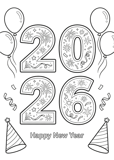 New Year coloring page - free printable PDF