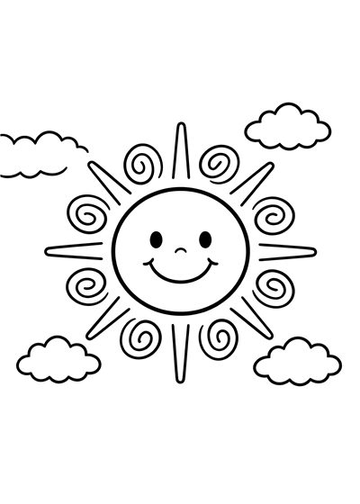 Sun coloring page - free printable PDF