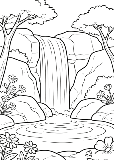 Waterfall coloring page - free printable PDF
