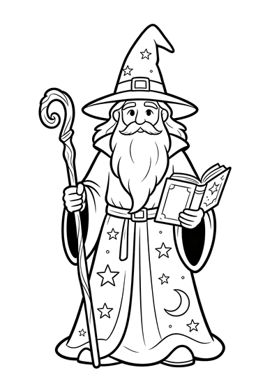 Wizard coloring page - free printable PDF